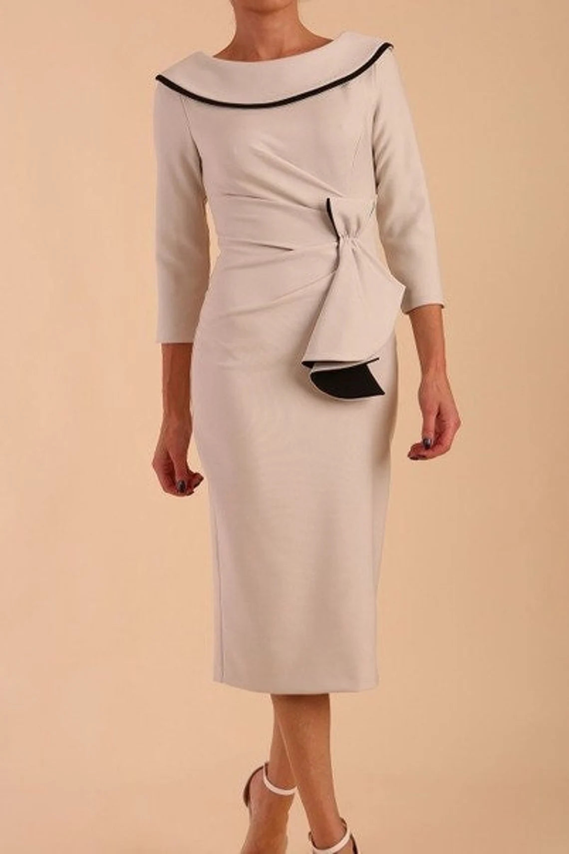 Creamy Beige Mother Of The Bride Groom Dress 3/4 Length Sleeve Wedding Guest Dress