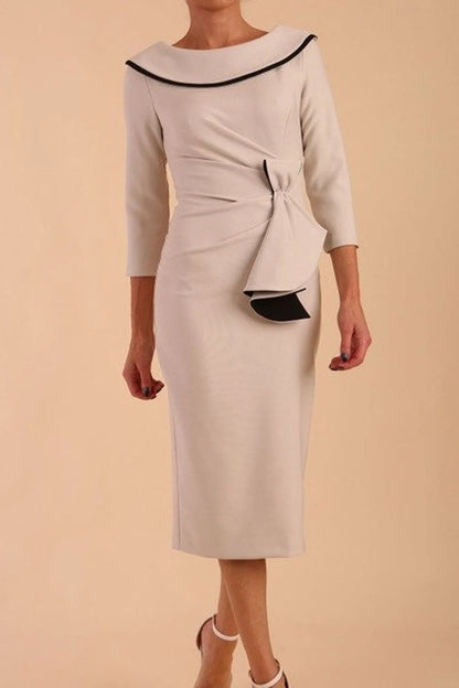 Creamy Beige Mother Of The Bride Groom Dress 3/4 Length Sleeve Wedding Guest Dress