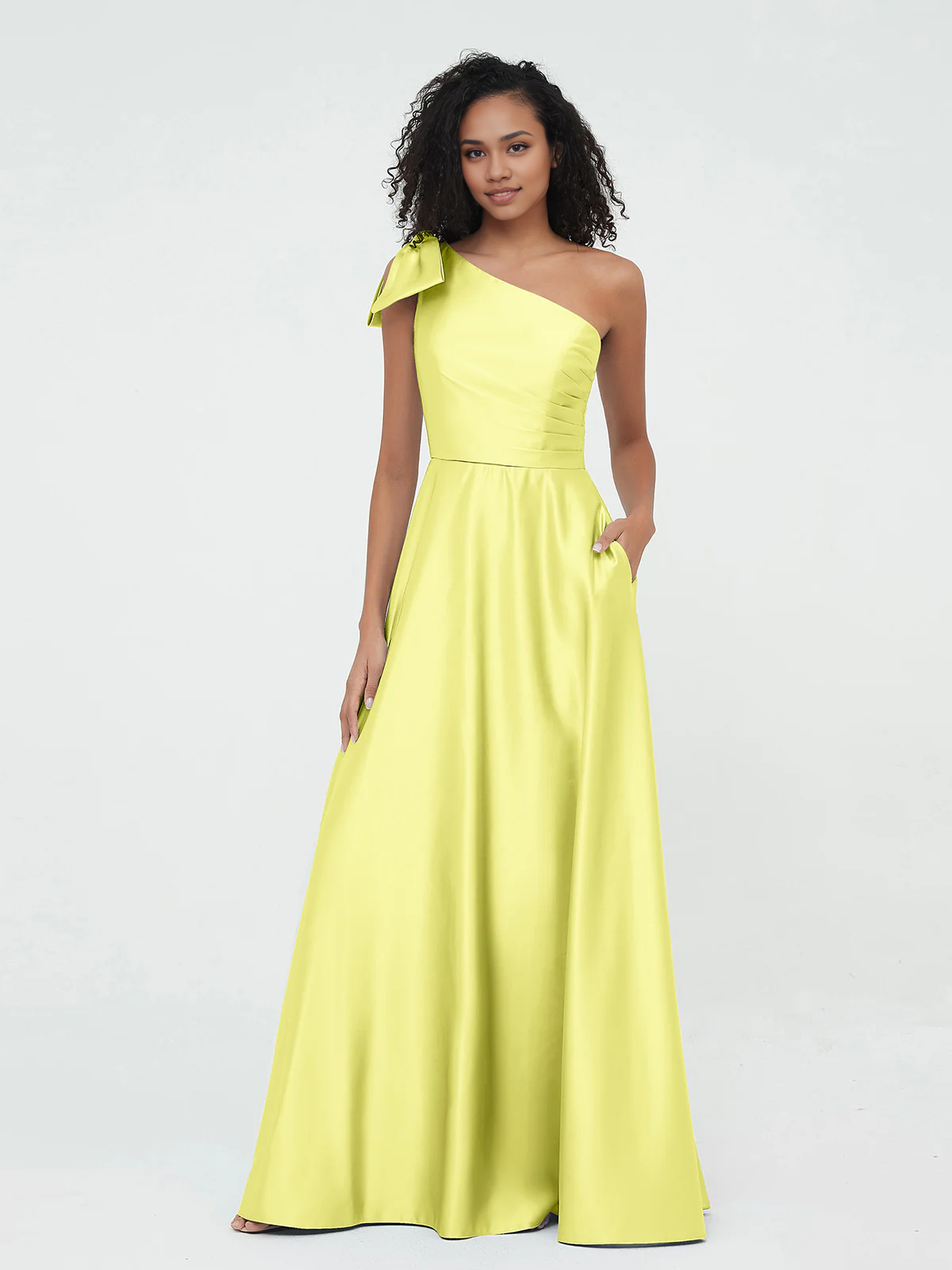 One-Shoulder A-Line Long Satin Dresses Bridesmaid Dress with Pockets-Royal Blue