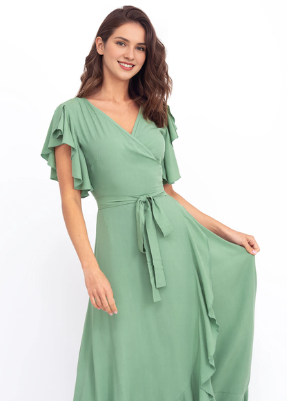 Sage Green Romantic Wrap Around Maxi Dress Formal Short Sleeve Long We Koutun Dress Sage Green Romantic Wrap Around Maxi Dress Formal Short Sleeve Long We Koutun Dress