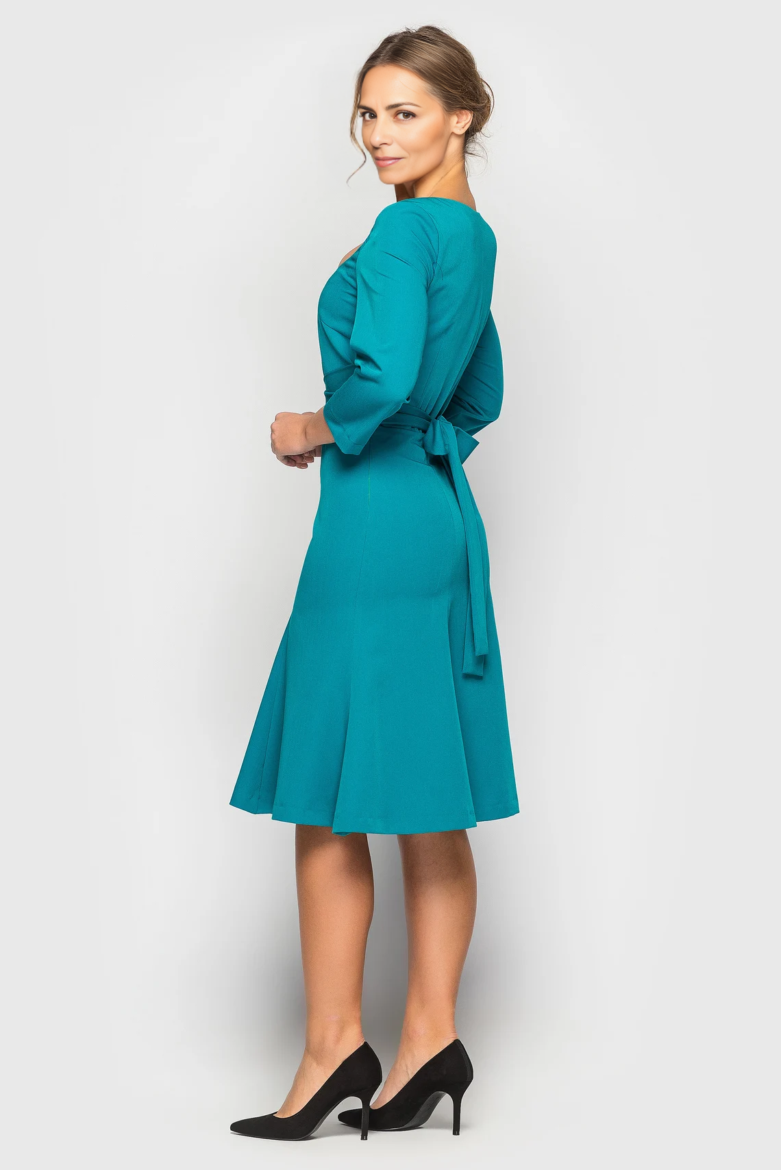 Cocktail Mermaid Wedding Guest Dress Mother of the Bride Dresse Belted Deep Neck Midi Dress