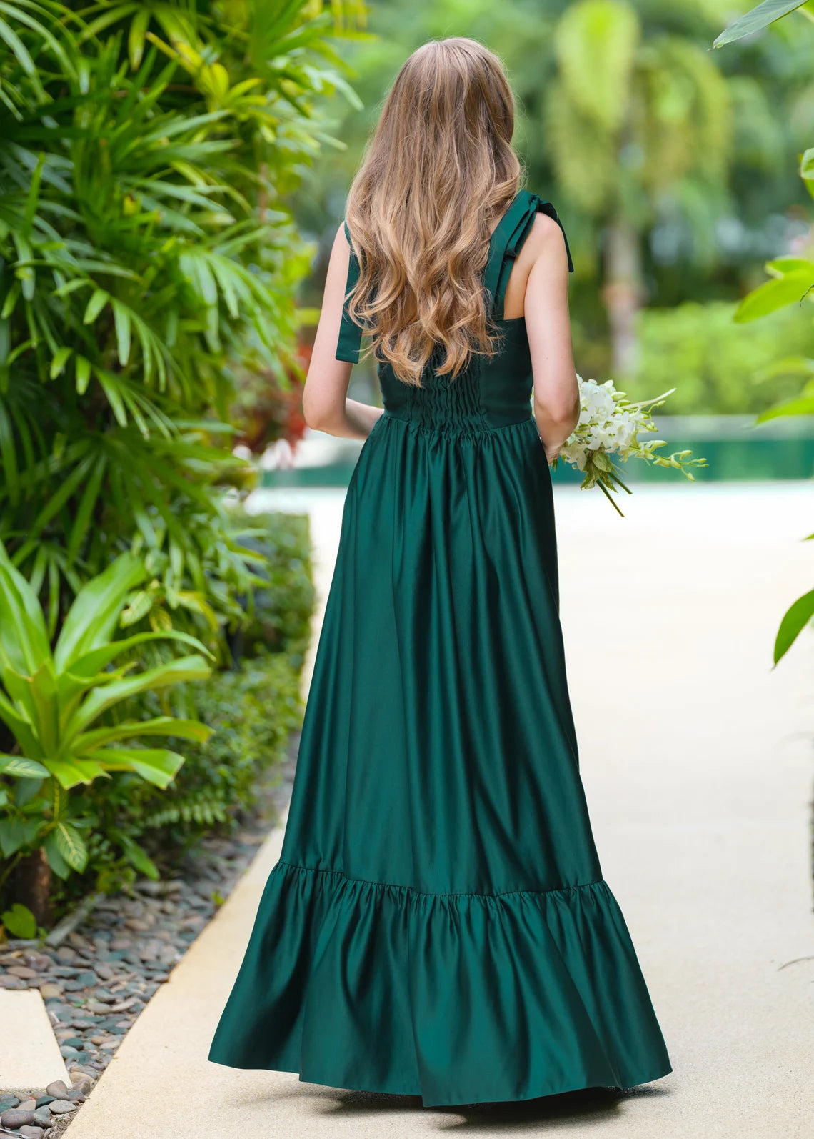 A-Line Princess Dark Green Long Satin Dress Simple Bridesmaid Dress Wedding Guest Dress Maxi Dress