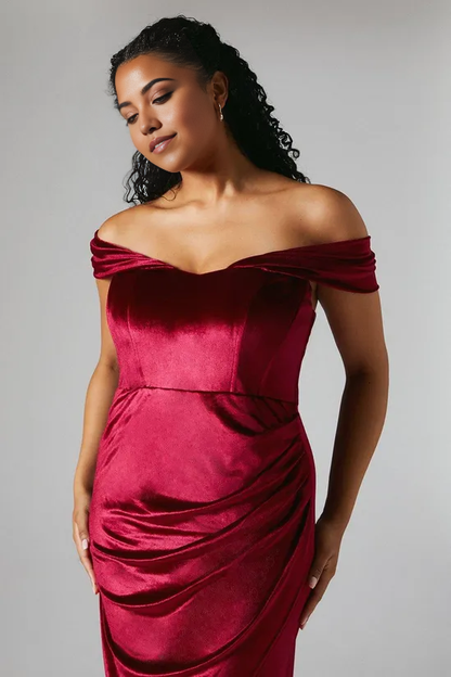 Corset Velvet Off Shoulder Bridesmaids Maxi Dress Winter Wedding Guest Dresses