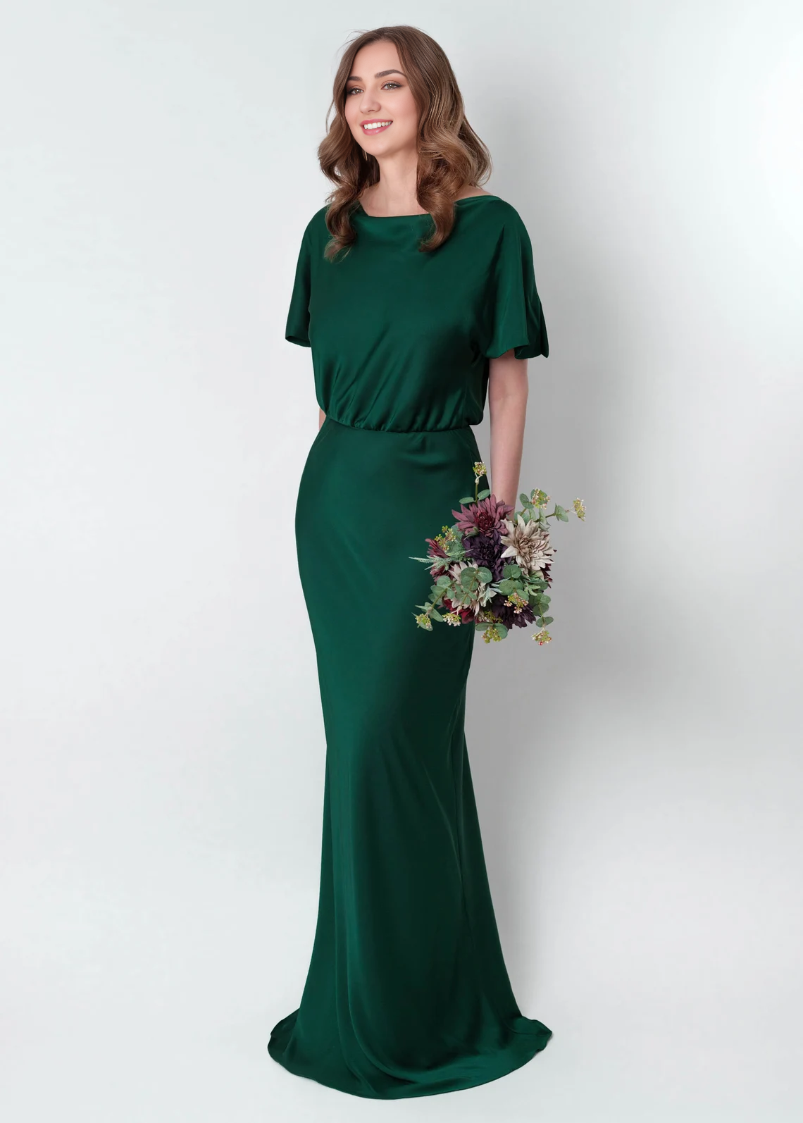 Dark Green Silk Long Bridesmaid Dress Wedding Guest Dress Evening Dress Open Back Silk Dress