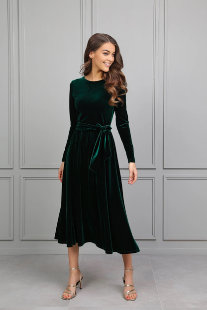 Long Sleeves Velvet Midi Dress Evening Dress Wedding Guest Dress Cocktail Dress Elegant Formal Dress