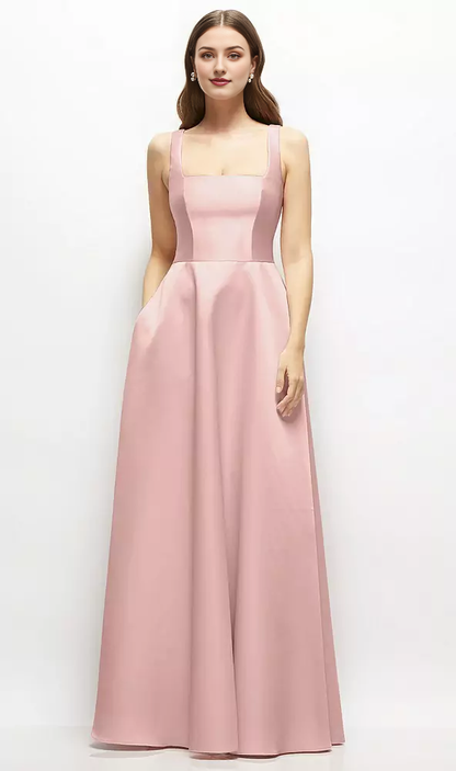 A-Line Princess Square-Neck Satin Maxi Dress Bridesmaid Dresses Weddin Koutun Dress A-Line Princess Square-Neck Satin Maxi Dress Bridesmaid Dresses Weddin Koutun Dress