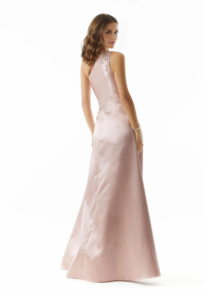 Women's Prom Dress Party Dress Satin Wedding Guest Dress Long Dress One-shoulder Mother of the Bride Dresse With Appliques