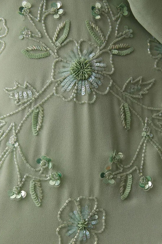 Beaded Sequins V Neck Kimono Midi Dress V-Neck Wedding Guest Dresses Chiffon Mother of the Bride Dresse