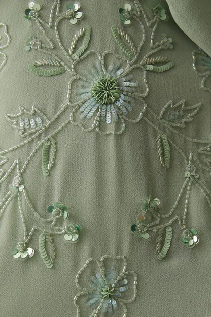 Beaded Sequins V Neck Kimono Midi Dress V-Neck Wedding Guest Dresses Chiffon Mother of the Bride Dresse