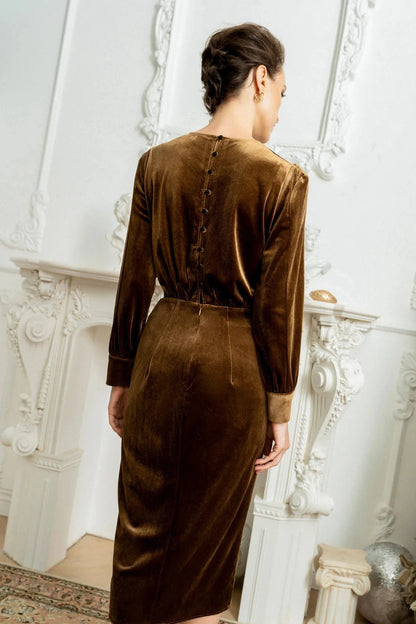 Long Sleeves Winter Wedding Guest Dress Velvet Bridesmaid Dress Formal Dress Romantic Evening Dress