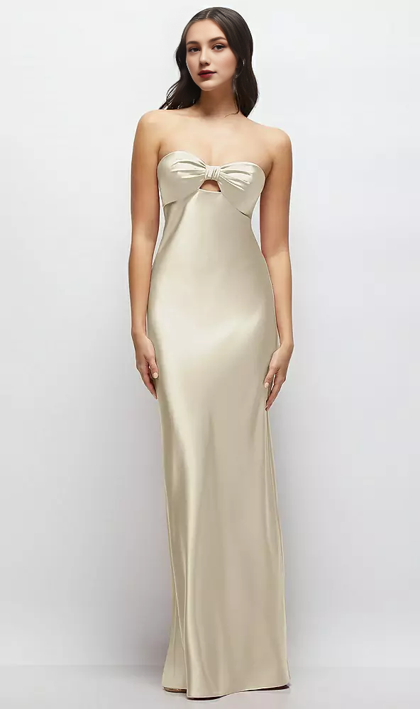 Strapless Bow-Bandeau Cutout Satin Maxi Slip Dress Long Bridesmaid Dre – Koutun Dress