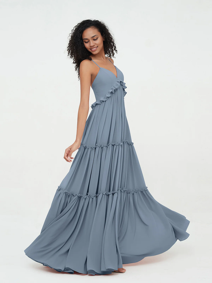 Empire Chiffon Tiered Skirt Max Bohemian Floor-length Bridesmaid Dress