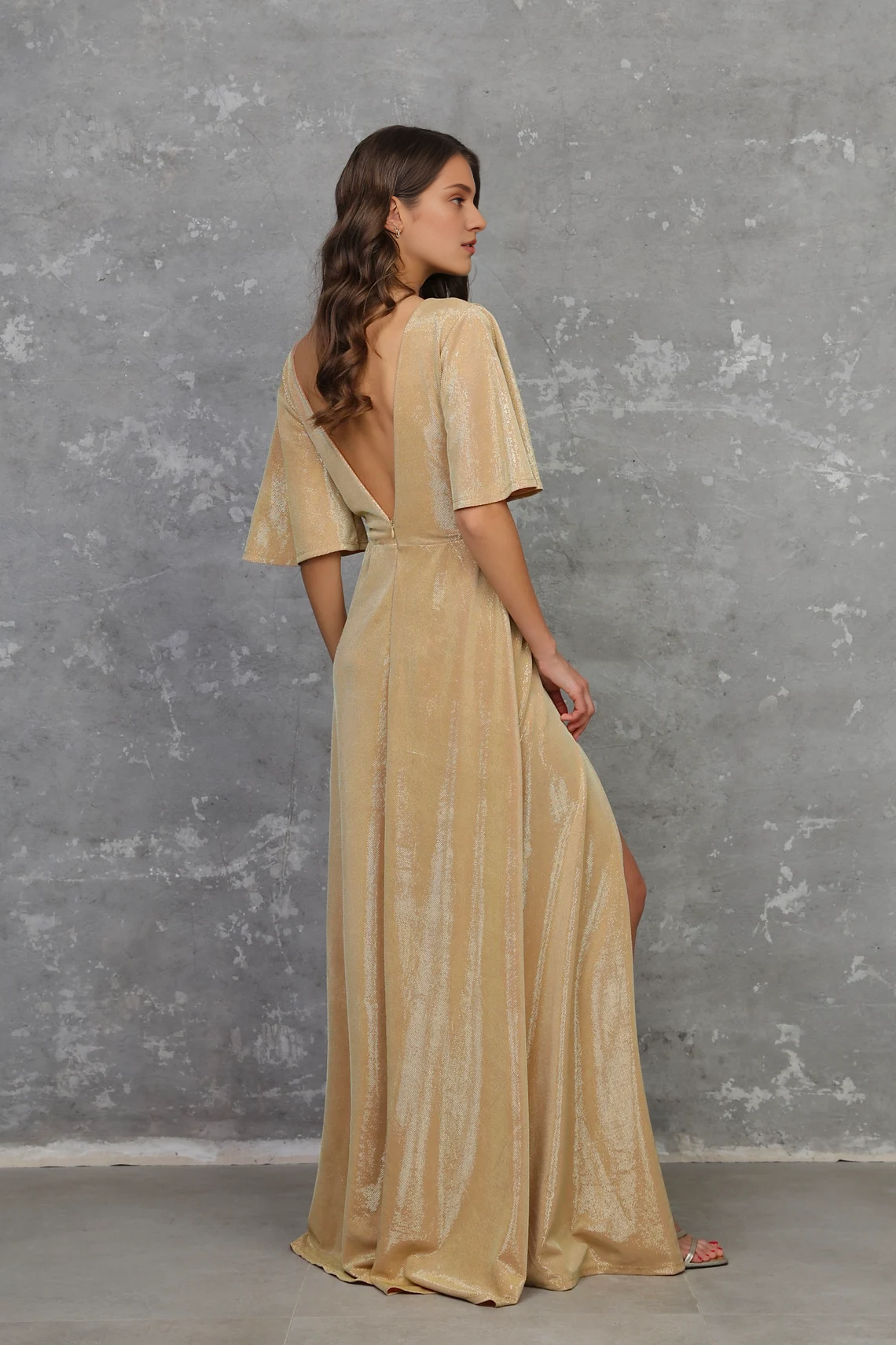 Sparkle Gold Bridesmaid Dress Engagement Dress Wedding Guest Dress With Slit