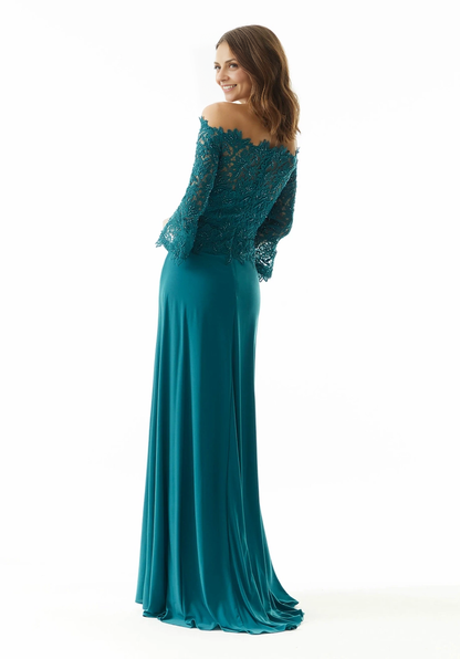 A-Line Sheath Lace Beaded Ruffle Long Wedding Guest Dress Mother of the Bride Dresse