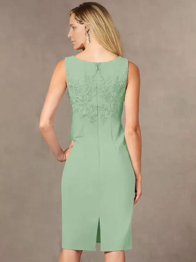 Two Piece Party Dress For Mother Of The Bride Jewel Neck Sleeveless Short Lace Knee-Length Wedding Guest Dresses
