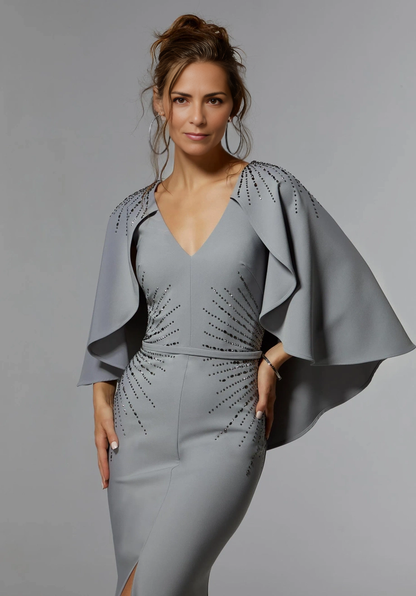 Mermaid Cape V-Neck Mother of the Bride Dresse Wedding Guest Party Dresses With Sweep Train