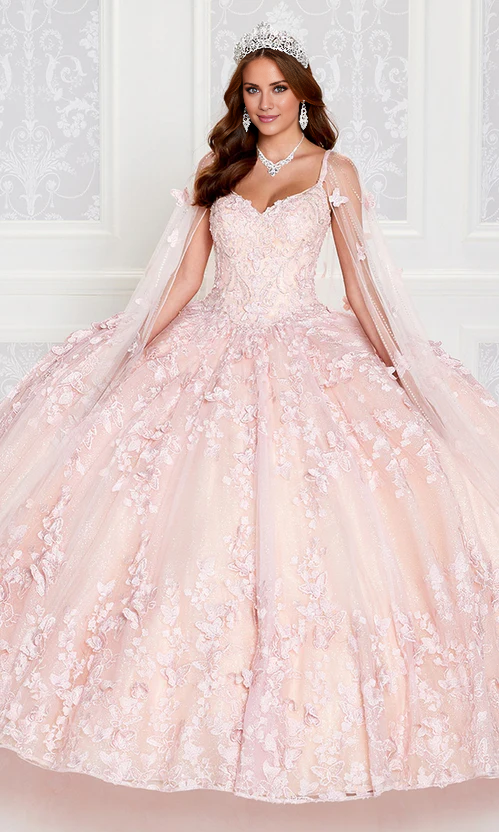 Glow-in-the-Dark Princesa Quinceañera Dress Princess Dress With cloak Floor Length with Appliques