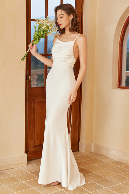Simple Mermaid Boho Slip Dress Backless Long Wedding Dress