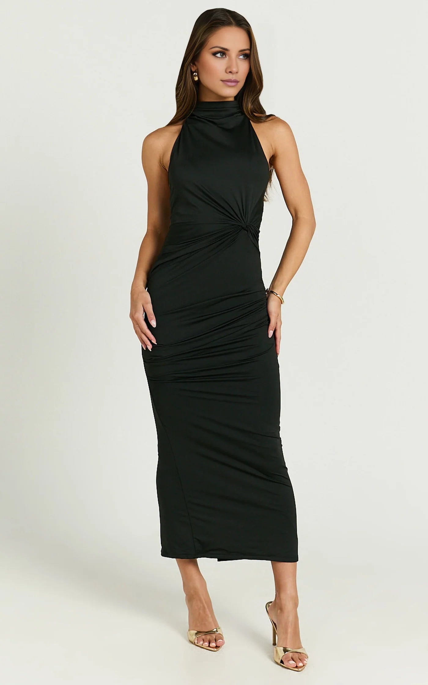 neck collar off shoulder sleeveless backless and floor length Prom dress