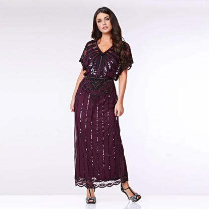 Plus Size Plum Angel Sleeve Prom Maxi Dress 20s Flapper Great Gatsby Mother of the Bride Dresse
