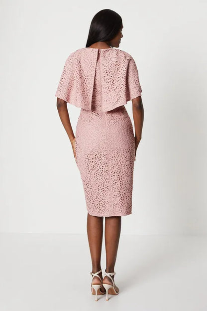 Lace Pencil Dress With Fixed Cape Knee-length Wedding Guest Dresses Mother of the Bride Dresse