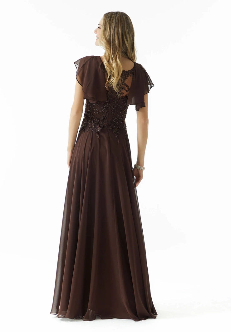 A-Line Beaded Floor-length Flutter Sleeve Wedding Guest Dress Chiffon Mother of the Bride Dresse