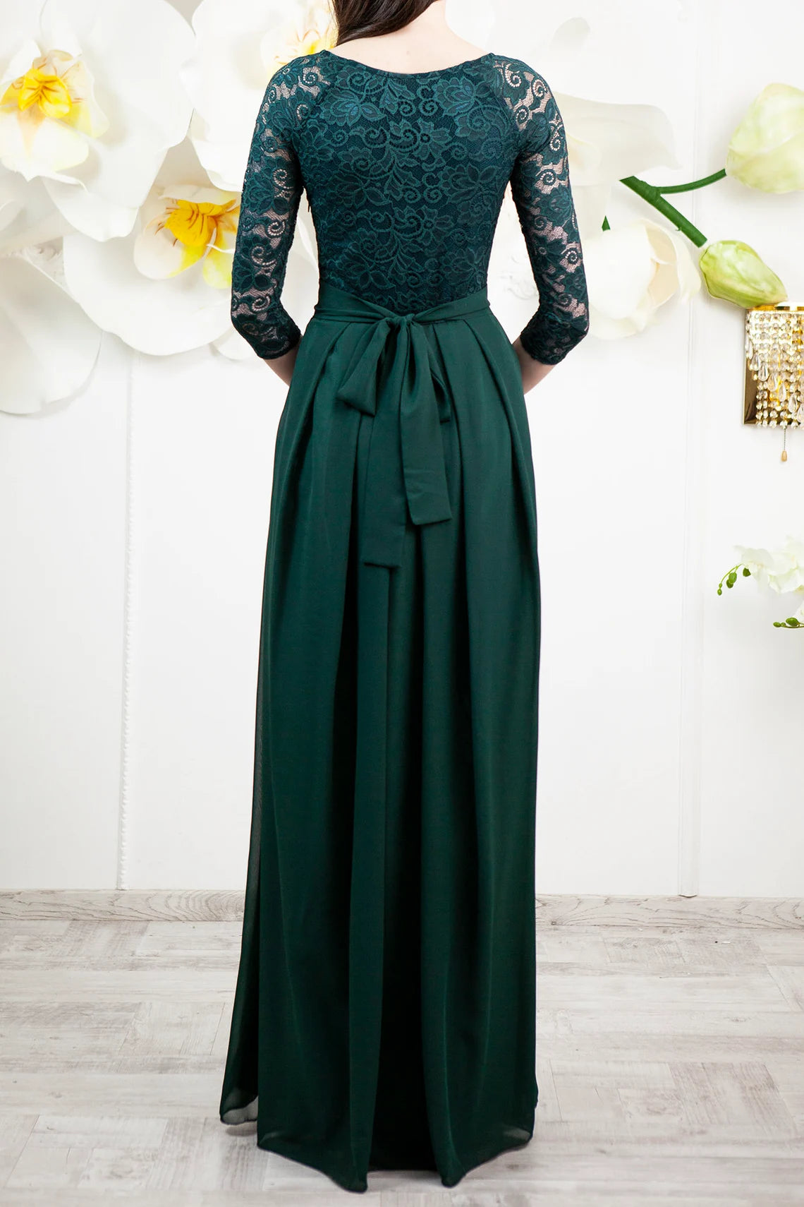 Green Bridesmaid Dress Long Lace Dress With 3/4 Sleeves Mother of the Bride Dresse