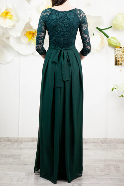 Green Bridesmaid Dress Long Lace Dress With 3/4 Sleeves Mother of the Bride Dresse