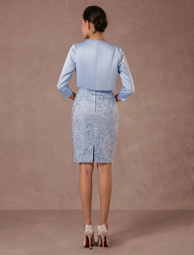 Party Dress Suits Lace Illusion Cocktail Dress With Long Sleeves Jacket Mother of the Bride Dresse Wedding Guest Dress