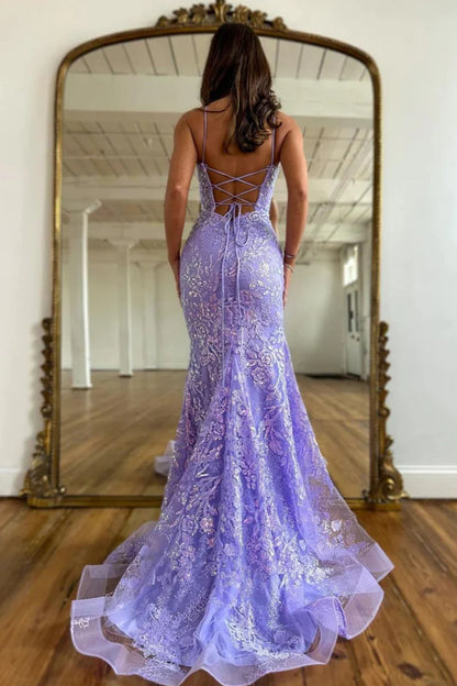 purple lace mermaid dress Lavender Purple Lace Mermaid Gothic Wedding Dress