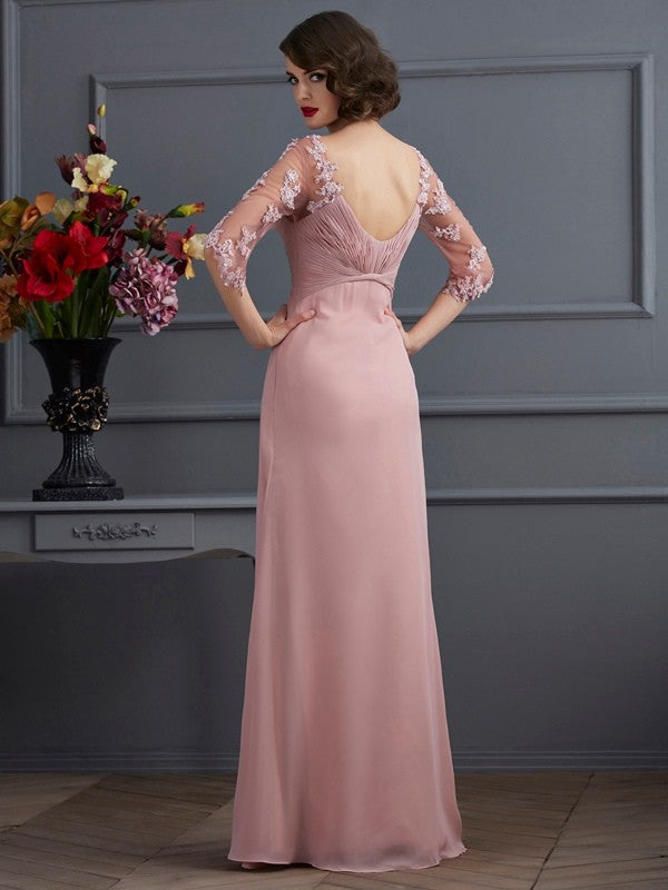 A-Line/Princess Sweetheart 1/2 Sleeves Beading Long Chiffon Dresses