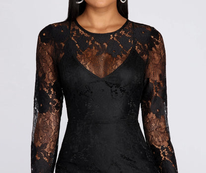 Formal Scalloped Charming Lace Midi Dress