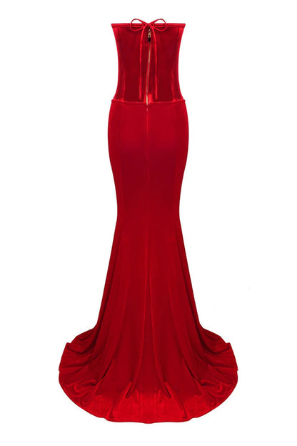 Sexy Sweetheart Satin Top Bowknot High Waist Fishtail Two Piece Maxi Dress