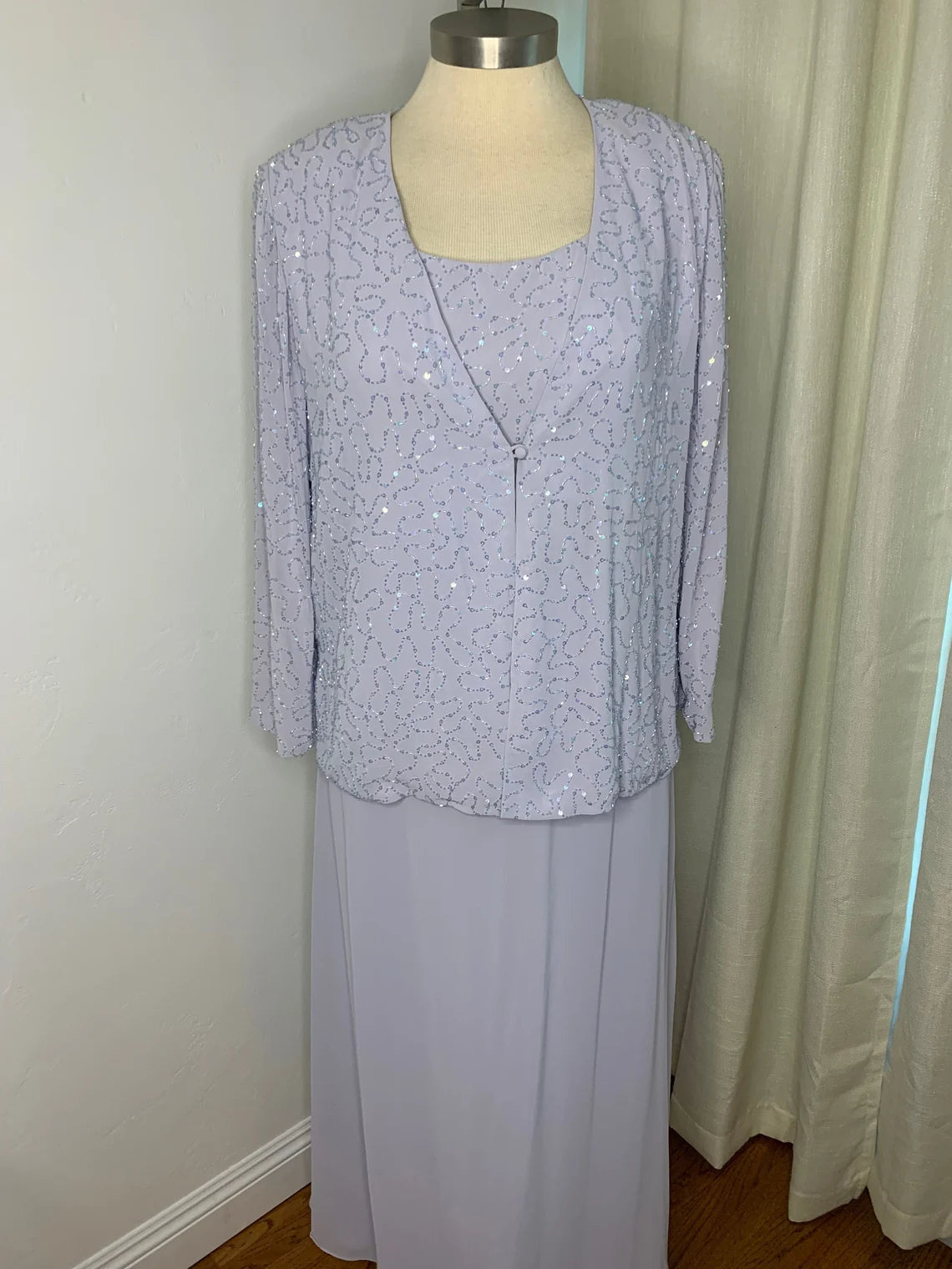 Lilac Vintage Mother Of The Bride Dress Two Piece Formal Dress With Beaded Jacket