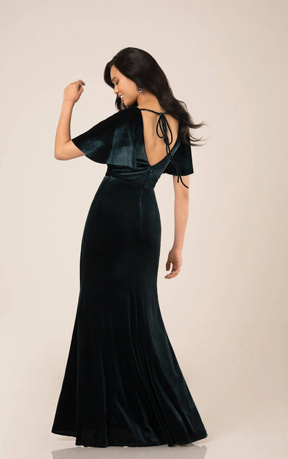 Luxe Velvet Bridesmaid Dress with Flutter Sleeves and Back Detail