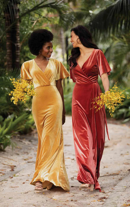 Luxe Velvet Bridesmaid Dress with Flutter Sleeves and Back Detail