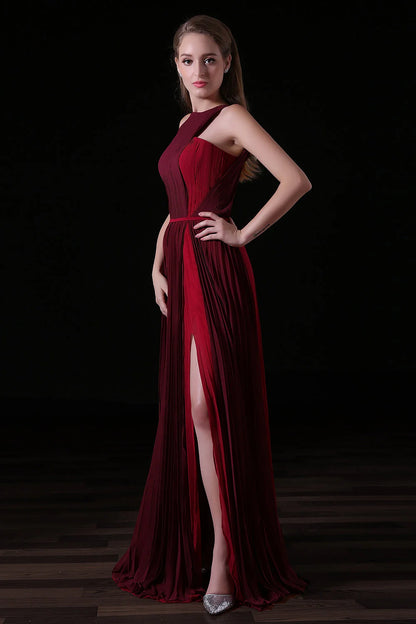 Pleat Draped Side Slit Off Shoulder Zipper Burgundy Bridesmaid Dresses