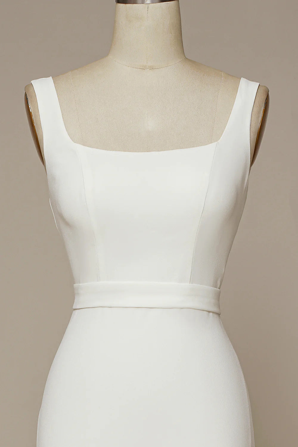 White Mermaid Square Neck Long Train Dress Wedding Dress