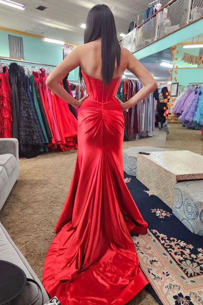 Sweetheart Satin Mermaid Long Prom Dress