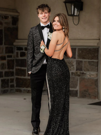 One Sholder Sequins Mermaid Prom Dresses with Slit