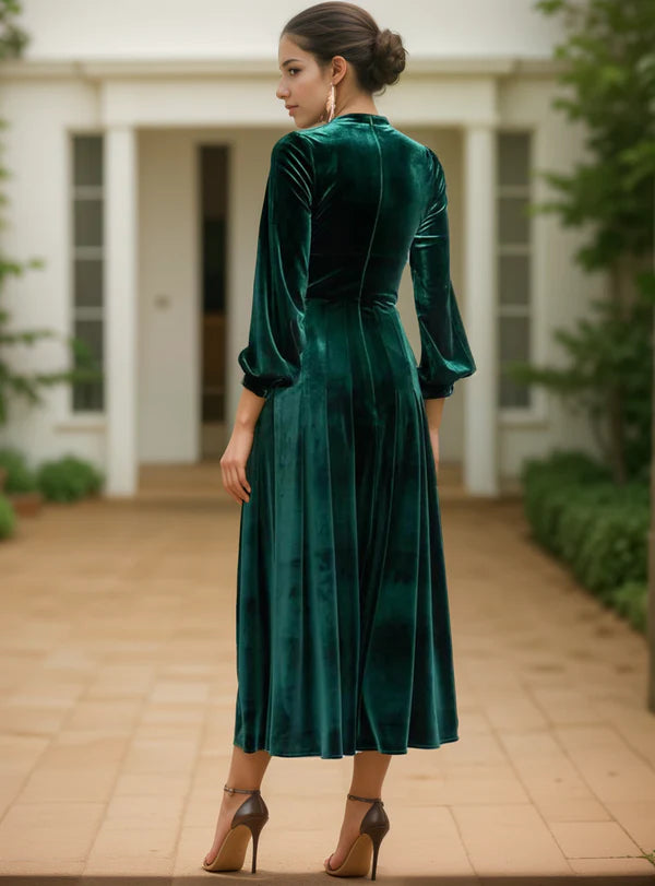 Vintage Long sleeves Ruched Bodice tight waist Velvet Dress thigh slit Koutun Dress Vintage Long sleeves Ruched Bodice tight waist Velvet Dress thigh slit Koutun Dress