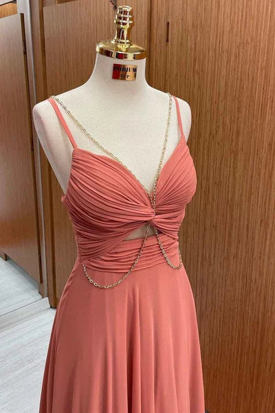 Spaghetti-Straps Chiffon Sweetheart Sleeveless A-line Prom Dress