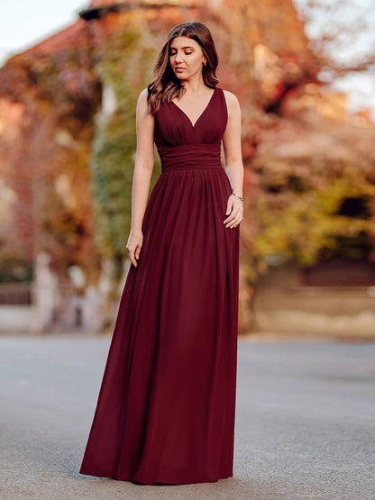 Chiffon bridesmaid dress in burgundy wide