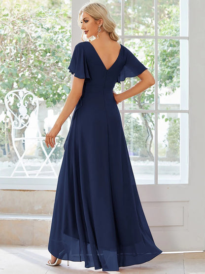Sleeved hi low bridesmaid dress in navy wide