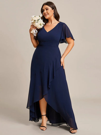 Sleeved hi low bridesmaid dress in navy wide