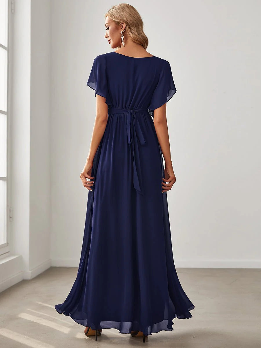 Chiffon bridesmaid dress in navy blue wide