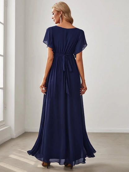 Chiffon bridesmaid dress in navy blue wide