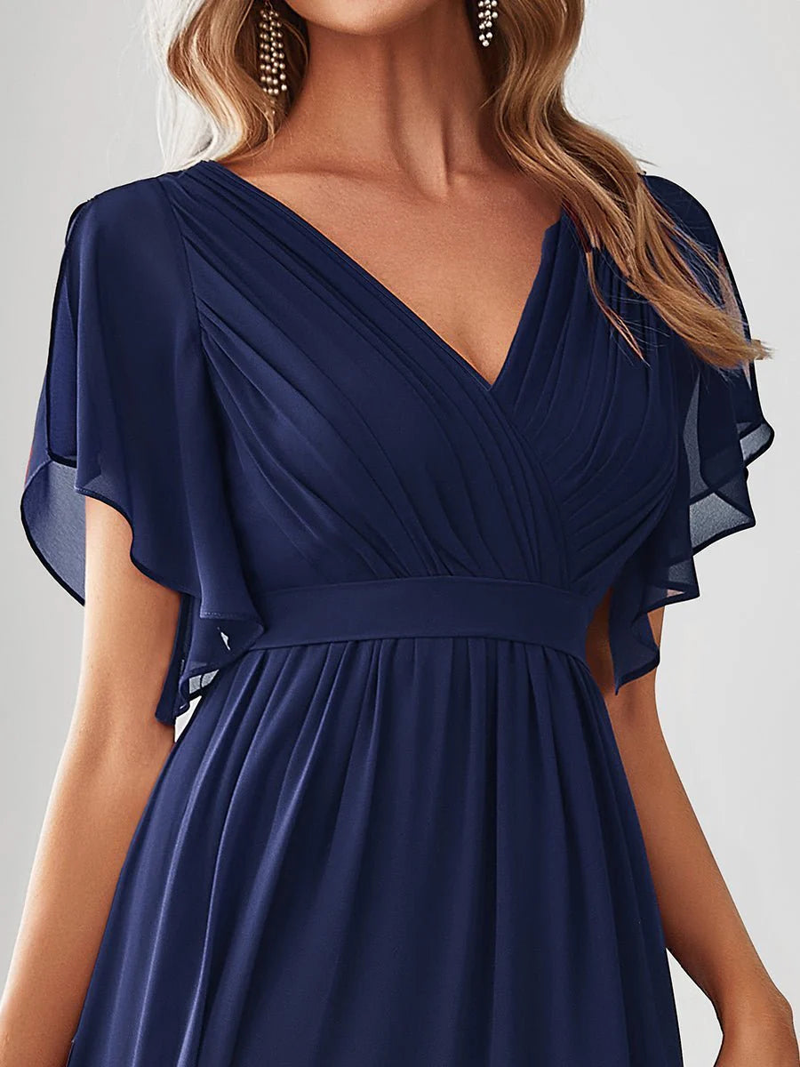 Chiffon bridesmaid dress in navy blue wide