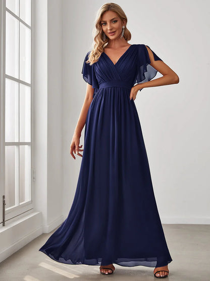 Chiffon bridesmaid dress in navy blue wide