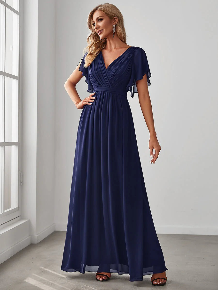 Chiffon bridesmaid dress in navy blue wide